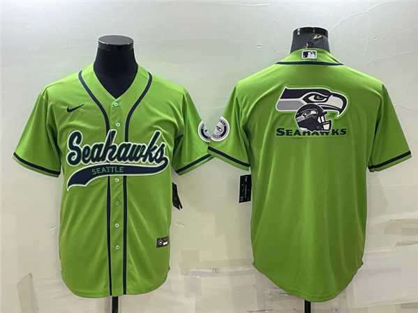 Mens Seattle Seahawks Green Team Big Logo With Patch Cool Base Stitched Baseball Jersey->seattle seahawks->NFL Jersey